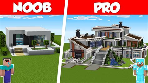 Minecraft Noob Vs Pro Modern House Build Challenge In Minecraft