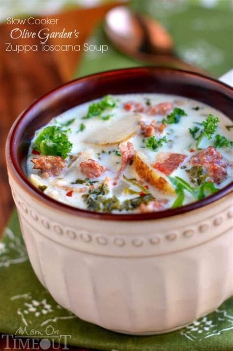 If you love a slightly spicy soup with flavors like potatoes, kale, and italian sausage, check out this copycat recipe for olive garden's zuppa toscana. Slow Cooker Olive Garden Zuppa Toscana - Mom On Timeout