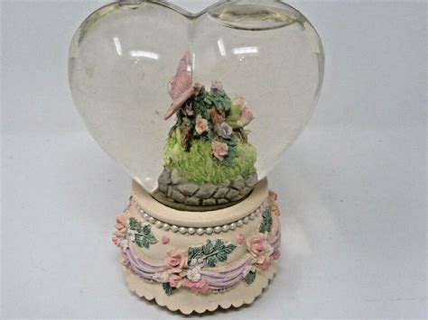 Butterfly Heart Shaped Glass Musical Water Globe Plays Unchained Melody