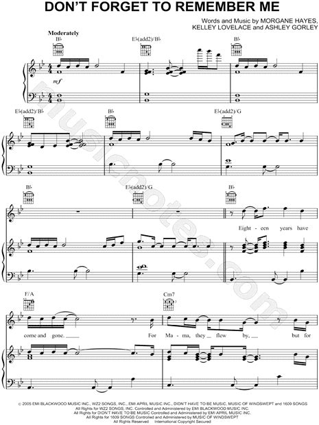 Carrie Underwood Dont Forget To Remember Me Sheet Music In Bb Major