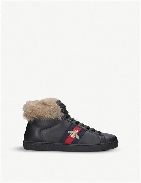 Lyst Gucci New Ace Shearling Lined Leather High Top Trainers In Black