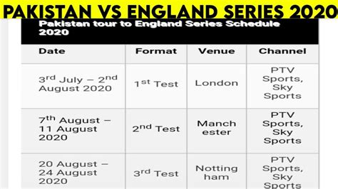 Pak Vs Eng 2020 Schedule Pakistan Vs England 2020 Schedule Pak Vs
