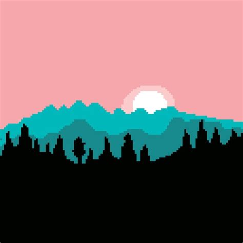 Premium Vector Pixel Art Sunset And Mountain Landscape