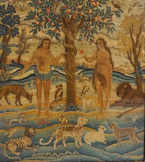 Lot Important English Needlework Panel Depicting Adam And Eve Second