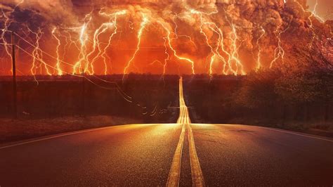 Road Lightning Thunder Storm Digital Art Wallpapers Hd Desktop