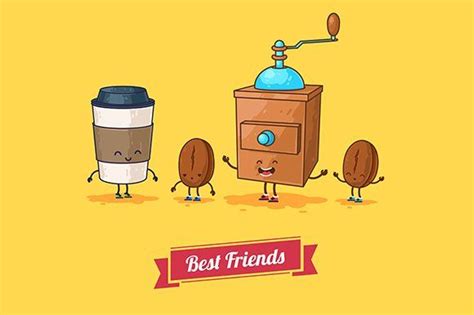 Funny Coffee Beans Ans Coffee Mill Cartoon Coffee Humor Character