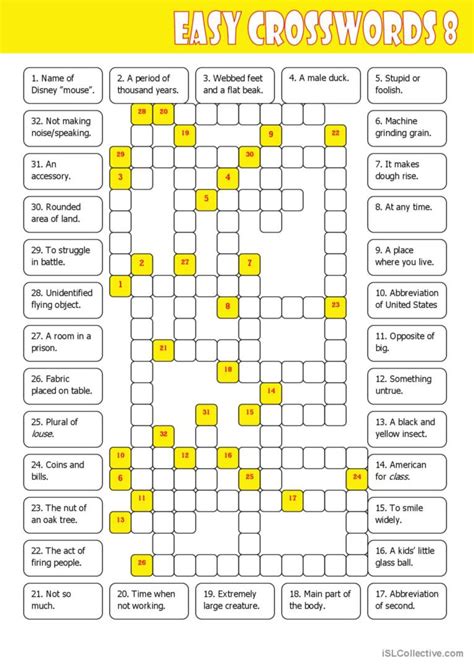 Easy Crosswords 8 Warmer Filler English Esl Worksheets Pdf And Doc