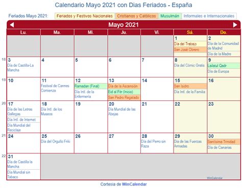 Calendario Mayo 2021 Para Imprimir España