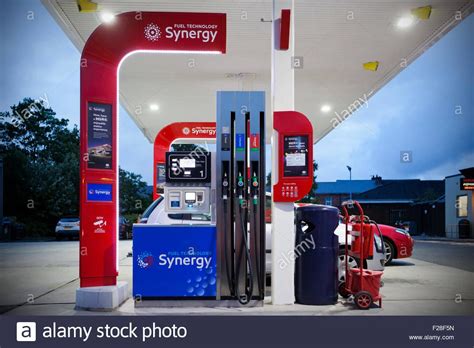 Download This Stock Image New Modern Synergy Exxon Mobil Petrol Pumps