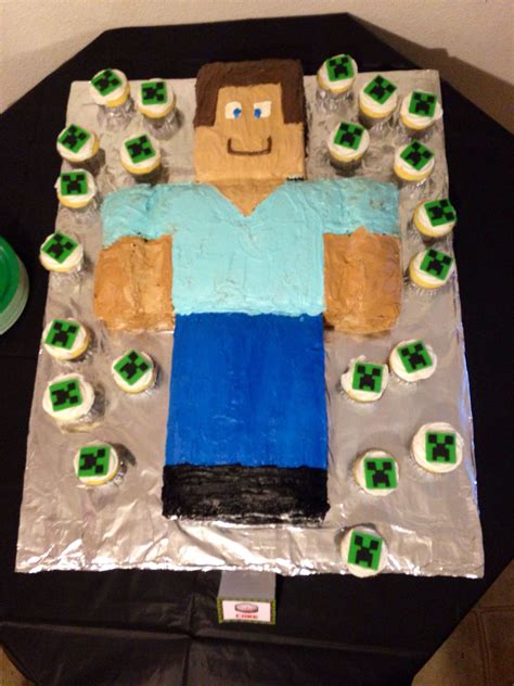 Minecraft Steve Cake And Creeper Cupcakes Birthday Cakes Birthday