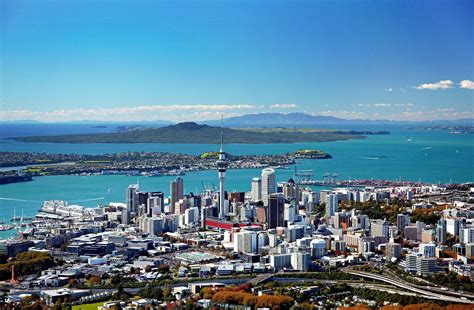 Aerial View Of Auckland New Zealand Showing 3 Of The 55 Volcanoes