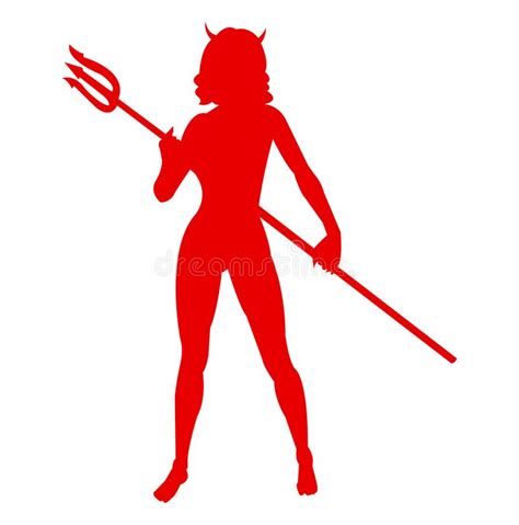 She Devil Silhouette With Horns And Trident Stock Vector Illustration