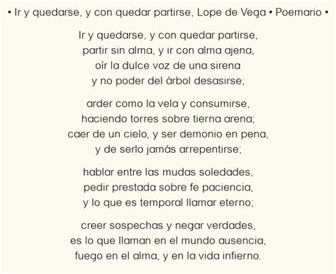 Ir Y Quedarse Y Con Quedar Partirse Lope De Vega Poema Original