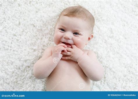 Adorable Naked Baby Girl On White Background Stock Photo Image Of