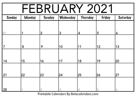 All the versions are editable. February 2021 Calendar - Beta Calendars