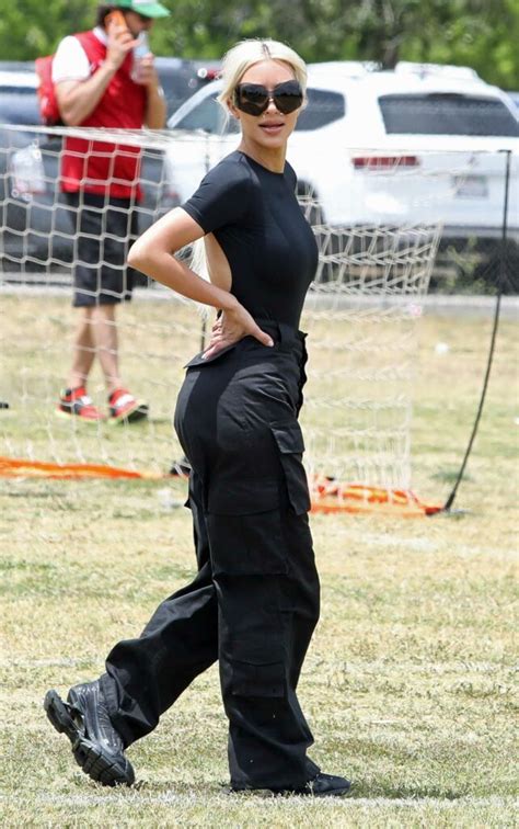 Kim Kardashian In A Black Tee Enjoys Saints Sunday Soccer Game In Los