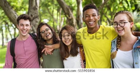 Diverse Group Young People Bonding Outdoors Stock Photo 515901856
