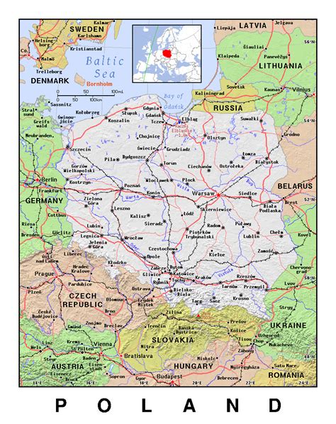Detailed Political Map Of Poland With Relief Poland Europe