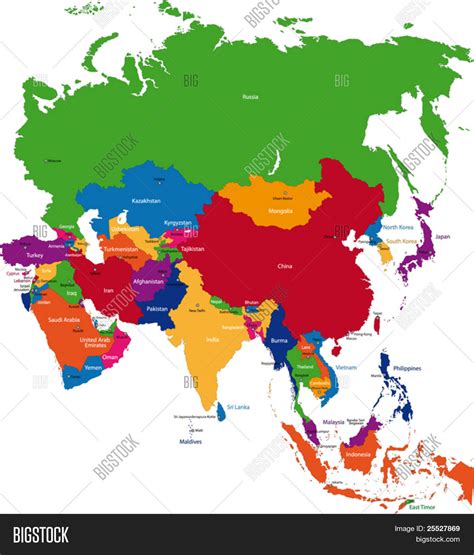 Colorful Asia Map Vector And Photo Free Trial Bigstock