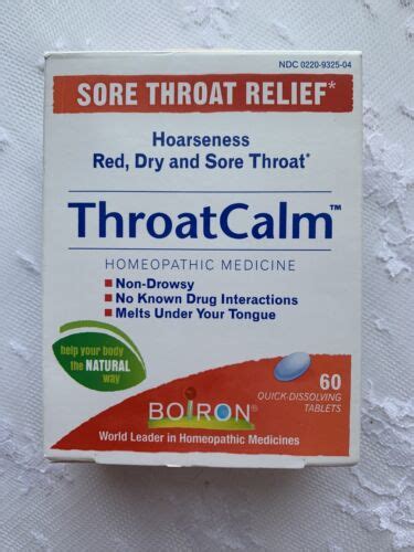 Boiron Homeopathic Throatcalm Medicine 60 Tablets Non Drowsy