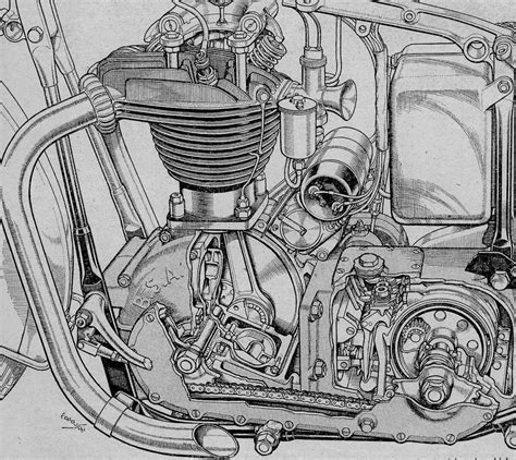 Bsa B33 Cutaway Drawing Motorcycle Posters Motorcycle Engine