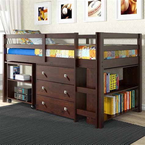 Nicolai Low Twin Size Loft Bed Roll Out Desk Chest Dark Cappuccino Dcg Stores