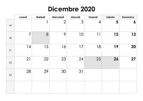 Calendario Dicembre 2020 Da Stampare Monthly Calendar Printable