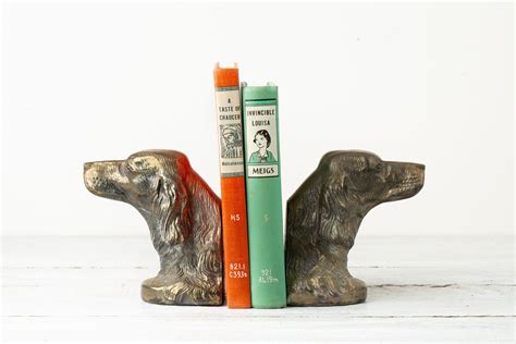 2 Vintage Dog Head Bookends Bronze Dog Bookends Office Etsy Dog