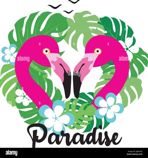 Paradise Pink Flamingo Concept Tropical Foliage Poster Design Vector