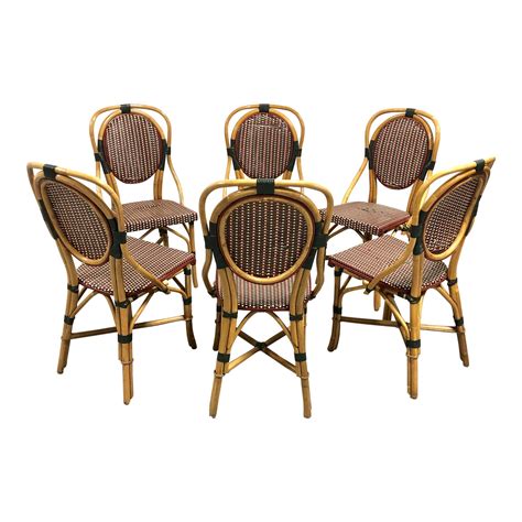 All of our french bistro chairs have welded aluminum frames and will support up to 300 pounds each. French Bistro Chairs Bamboo Rattan—Set of 6 | Chairish
