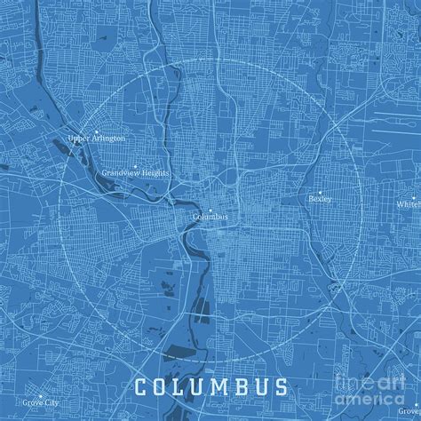 Columbus Oh City Vector Road Map Blue Text Digital Art By Frank