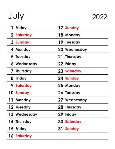 Calendar For July 2022 Free Calendarsu