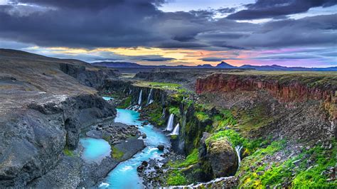 Canyon Iceland Landscape Under Cloudy Sky 4k 5k Hd Nature Wallpapers