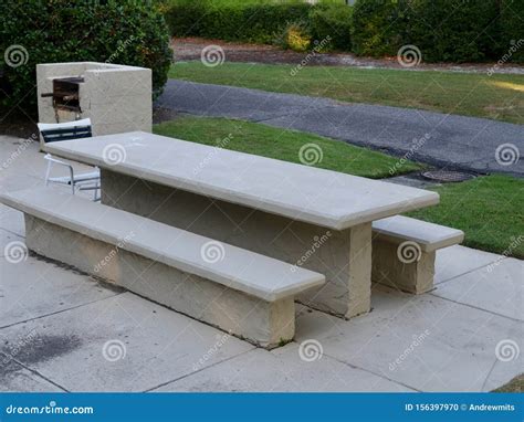 Outdoor Cement Picnic Table And Benches Stock Photo Image Of Concrete