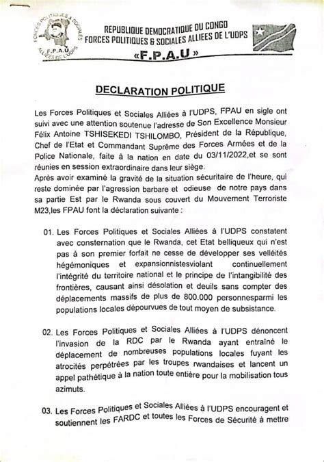 Echos Des Partis Politiques Les Forces Politiques Alliées De Ludps