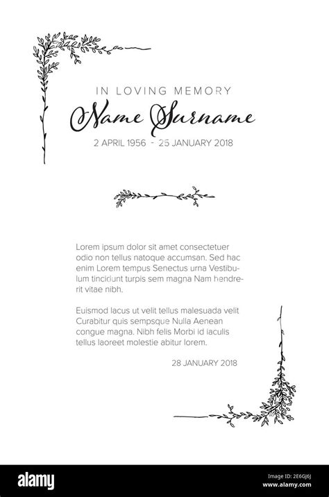Funeral Condolence Death Notice Card Template With Handdrawn Floral
