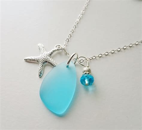 Sea Glass Necklace Sea Glass Jewelry Blue Sea By Nauticalseaglass