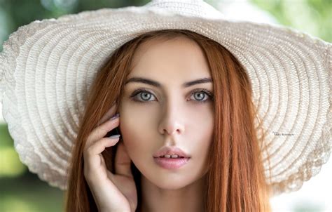 Обои взгляд крупный план лицо модель портрет шляпа макияж