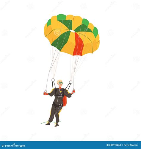 Parachuting Man Paratrooper Descenting Using Parachute Vector Set