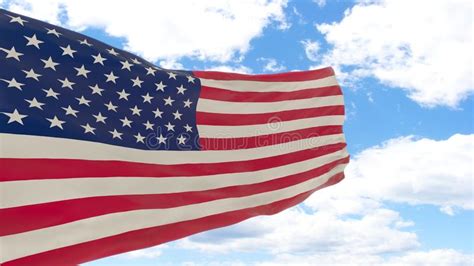 Waving Flag Of United States On Blue Cloudy Sky Stock Image Image Of