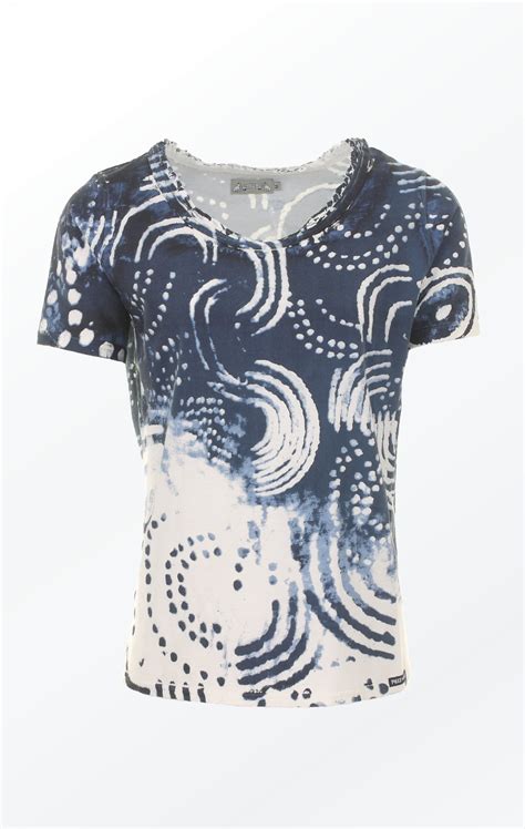 Marine Blue And White T Shirt With Pretty Abstract Print Patterned
