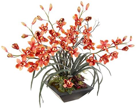 Nearly Natural 1404 Bg Cymbidium Orchid Silk Arrangement With Black Vase Red 26 5 X 26 5 X 36