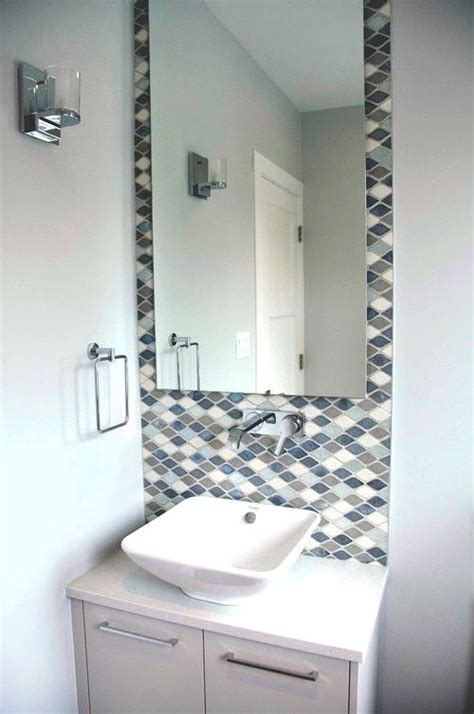 This could be as simple as a double row of backsplash tiles where your bathroom wall meets the vanity or countertop or an elaborate tile backsplash framing. glass tile ideas bathroom sink backsplash small vanity ...