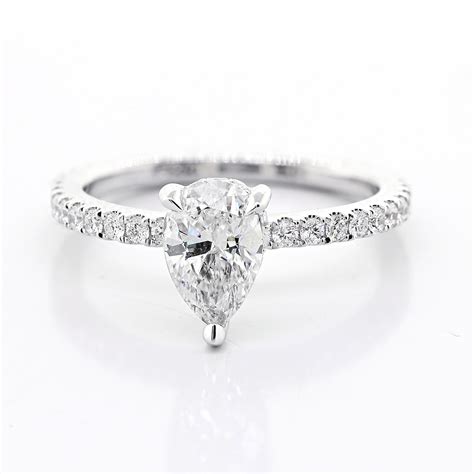 101 Cts Pear Shaped Diamond Engagement Ring Set In 18k White Gold