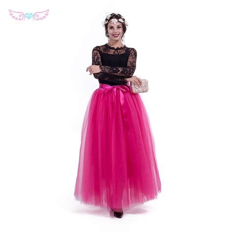 kephy 7 layers 100cm long hot pink full length women tulle skirt wedding skirt tutus skirt for