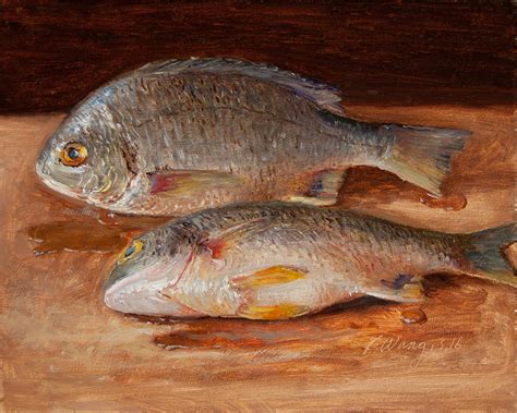 Wang Fine Art Fish Still Life Painting Original Realism