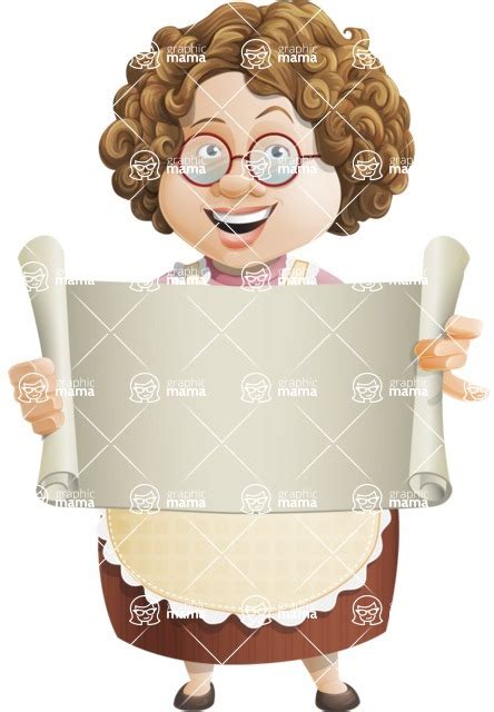 Grandma Vector Cartoon Character 112 Illustrations Set Holding Opened Blank Paper Scroll