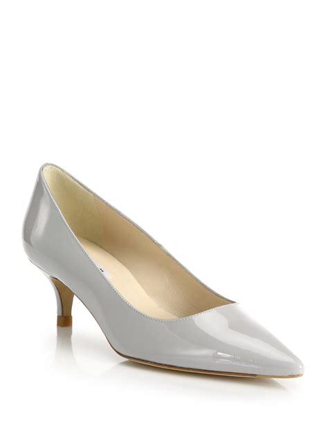 Lkbennett Minu Patent Leather Kitten Heel Pumps In Gray Lyst