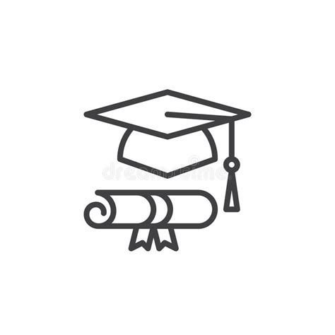 Graduation Hat And Diploma Line Icon Outline Vector Sign Stock Vector