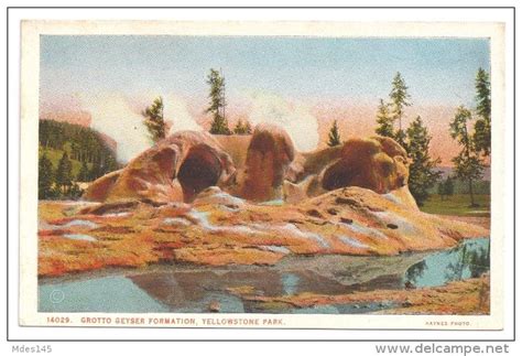 Wy Yellowstone National Park Grotto Geyser Vtg J E Haynes Postcard